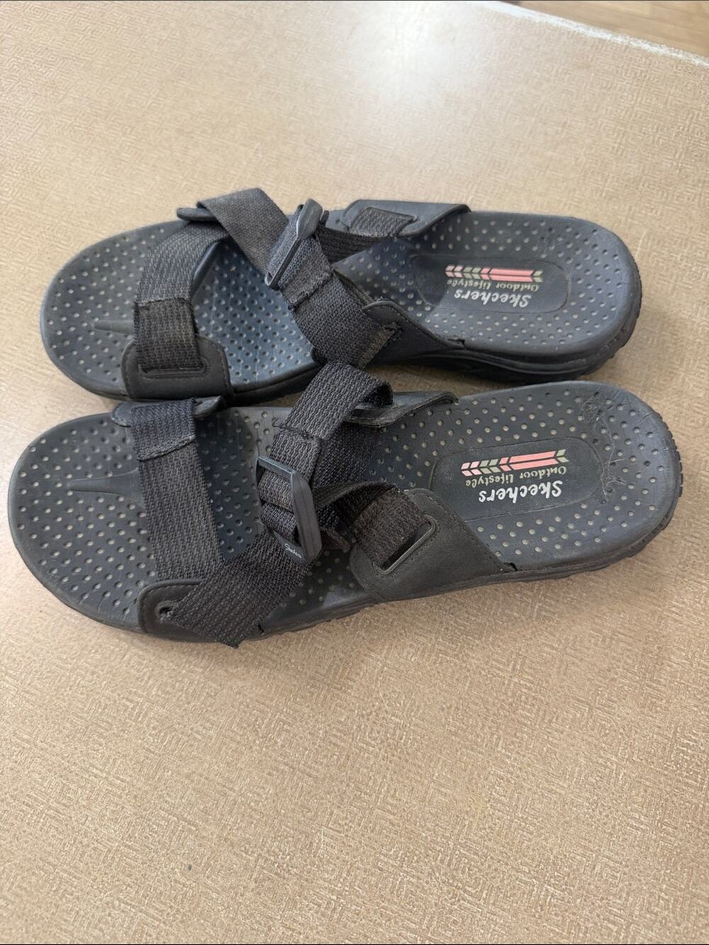 Skechers Black Adjustable Webbing Slide Sandals women's size 8